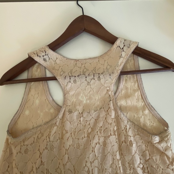 Blush/ Beige Lace Tank Top with Metallic Beading - Picture 6 of 7
